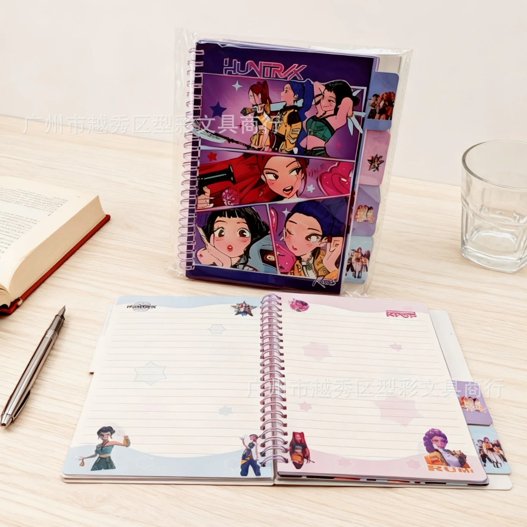 Notatnik KPOP Demon Hunters, format A5, w twardej oprawie, spiralny, z przegródkami i zakładkami, z możliwością wyjmowania kieszeni, idealny do szkoły.