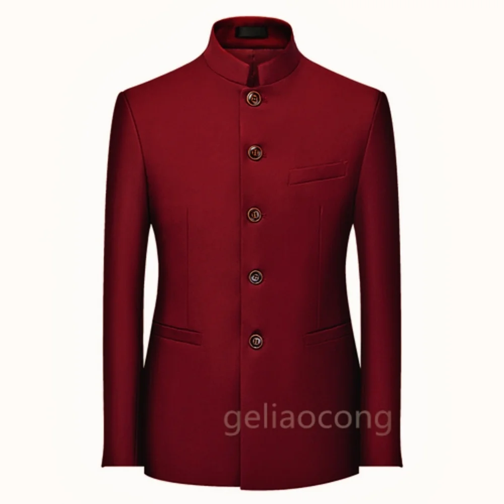 

Men's Navy Blue Suit Jacket Slim Fit Stand-up Collar Design Men's Suit Jacket Wedding Party Jacket One-Piece Chinese-Style Fashi