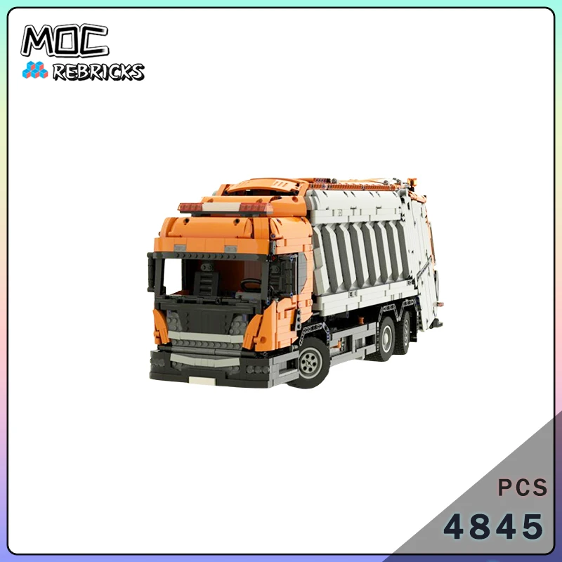 MOC Technical City Sanitation Garbage Truck Trash Recycling Waste Cleaner DIY Construction Building Blocks Bricks Toy Gift