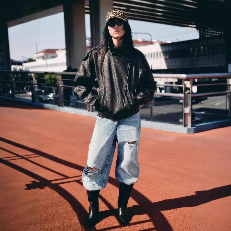 

Зимняя женская куртка из искусственной кожи в стиле ретро, новинка, минималистичная, свободного кроя, стильная, стройнящая, нишевая, универсальная, повседневная, удобная