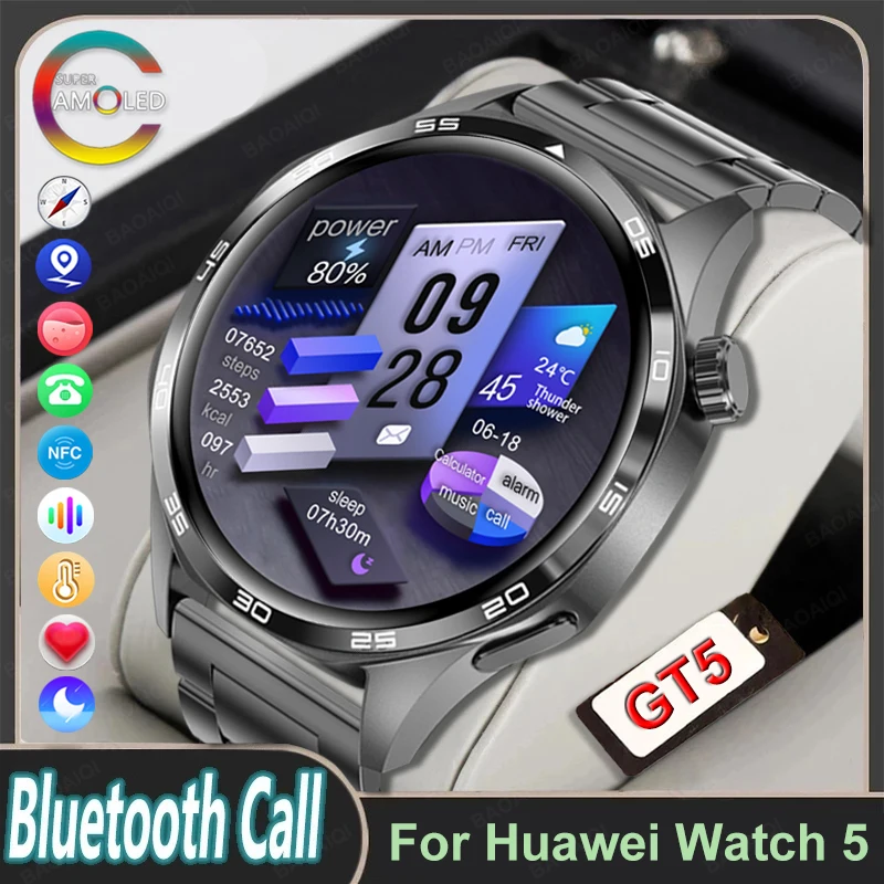 2024 New For HUAWEI WATCH 5 Pro Smartwatch BT Call Fashion Advanced Sports NFC Waterproof Emotional Health Assistant GPS Watches