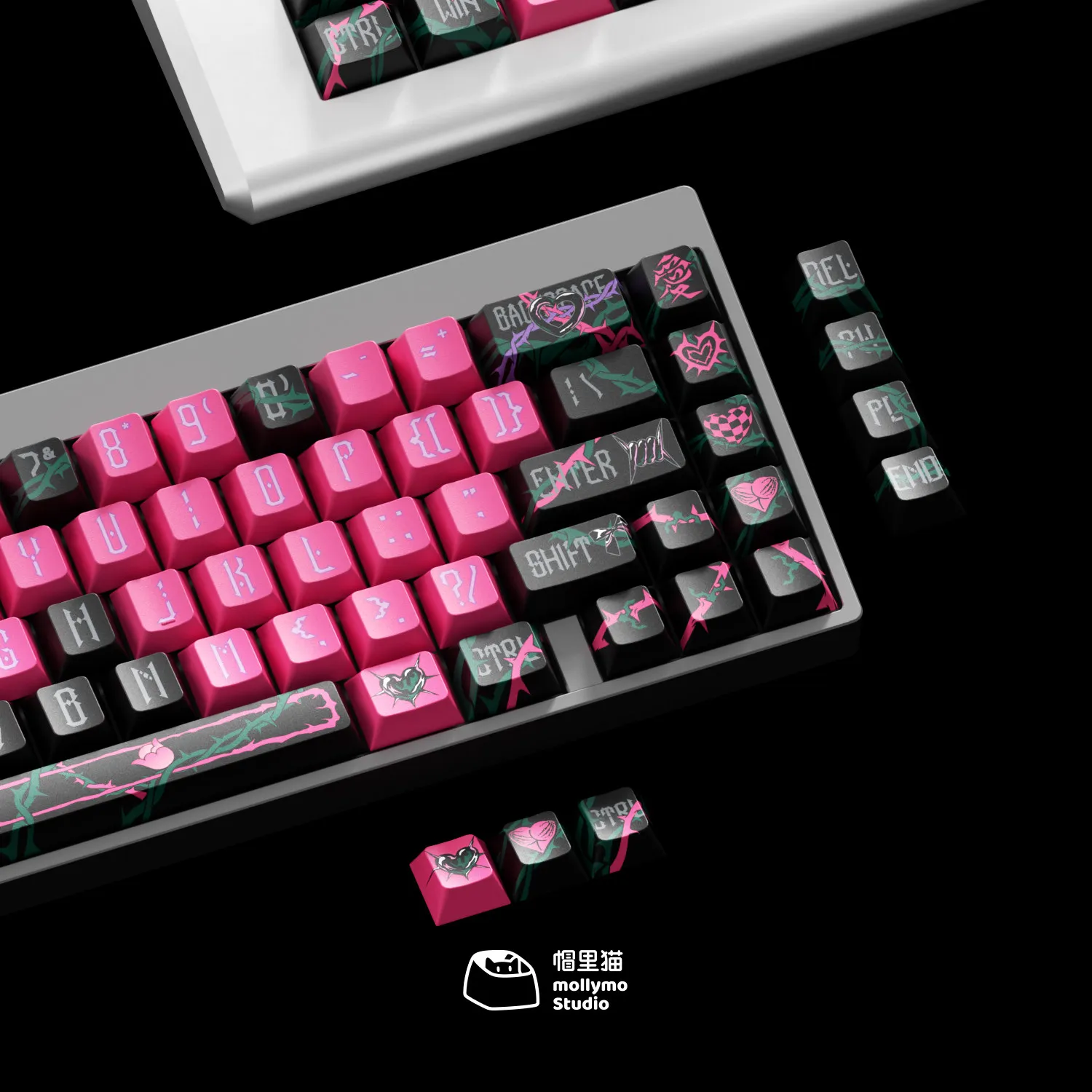 

Maoli Mao Thorn Rose Keycaps 146 Keys Dye-Sublimation 5-Side Double Love Heart Design Keycaps for MX Switch Mechanical Keyboard