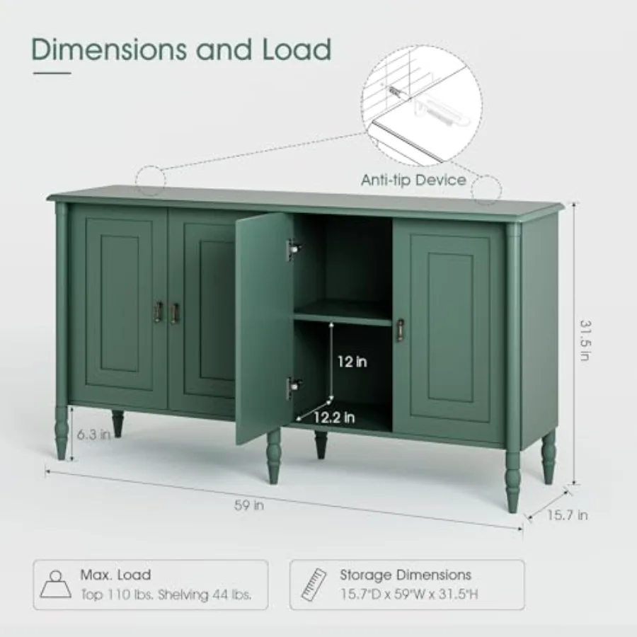 59 Sideboard Buffet Cabinet with Storage for Dining Room, engineered wood, walnut finish, spacious concealed storage and smooth