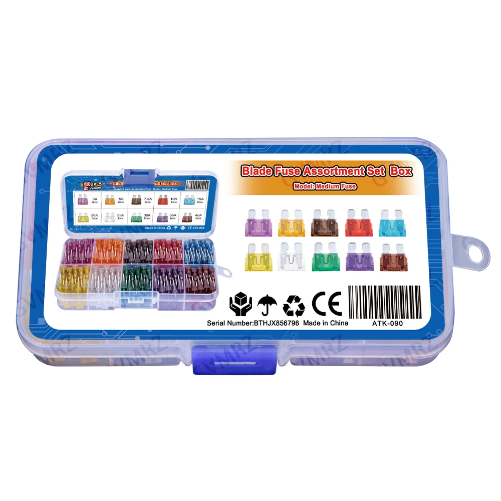 80PCS  25A 30A 35A 40A Medium Size Blades Type Car Fuse kit Assortment 3A 5A 7.5A 10A 15A 20A Fuse Set Auto Car Truck