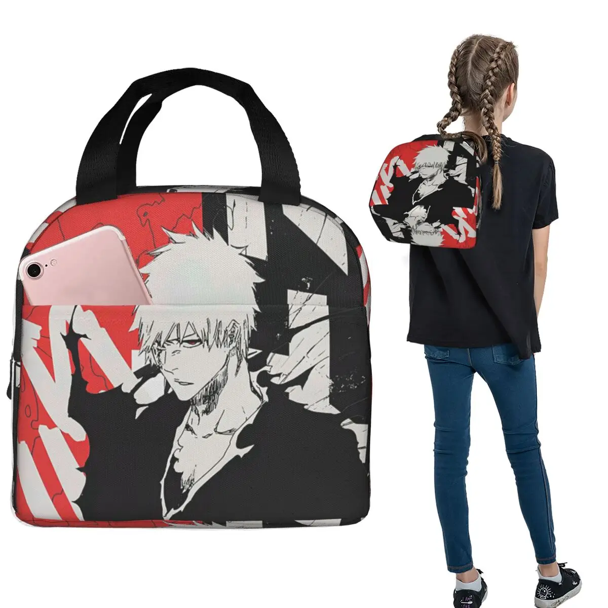 Ichigo Kurosaki Anime Bleach Insulated Lunch Bag for Women Kids Portable Food Boxes Thermal Lunch Box Tote