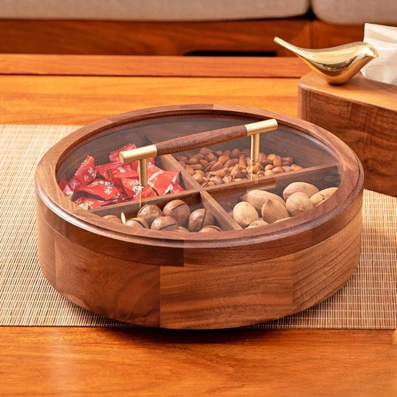 Luxury black walnut solid wood dried fruit tray table ornaments candy box living room home coffee  nut snack storage