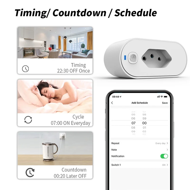 

AFOURT-Tuya Brazil Plug 16A WIFI 2,4 ГГц Умная розетка-адаптер с мониторингом мощности, голосовое управление для Google Home Alexa