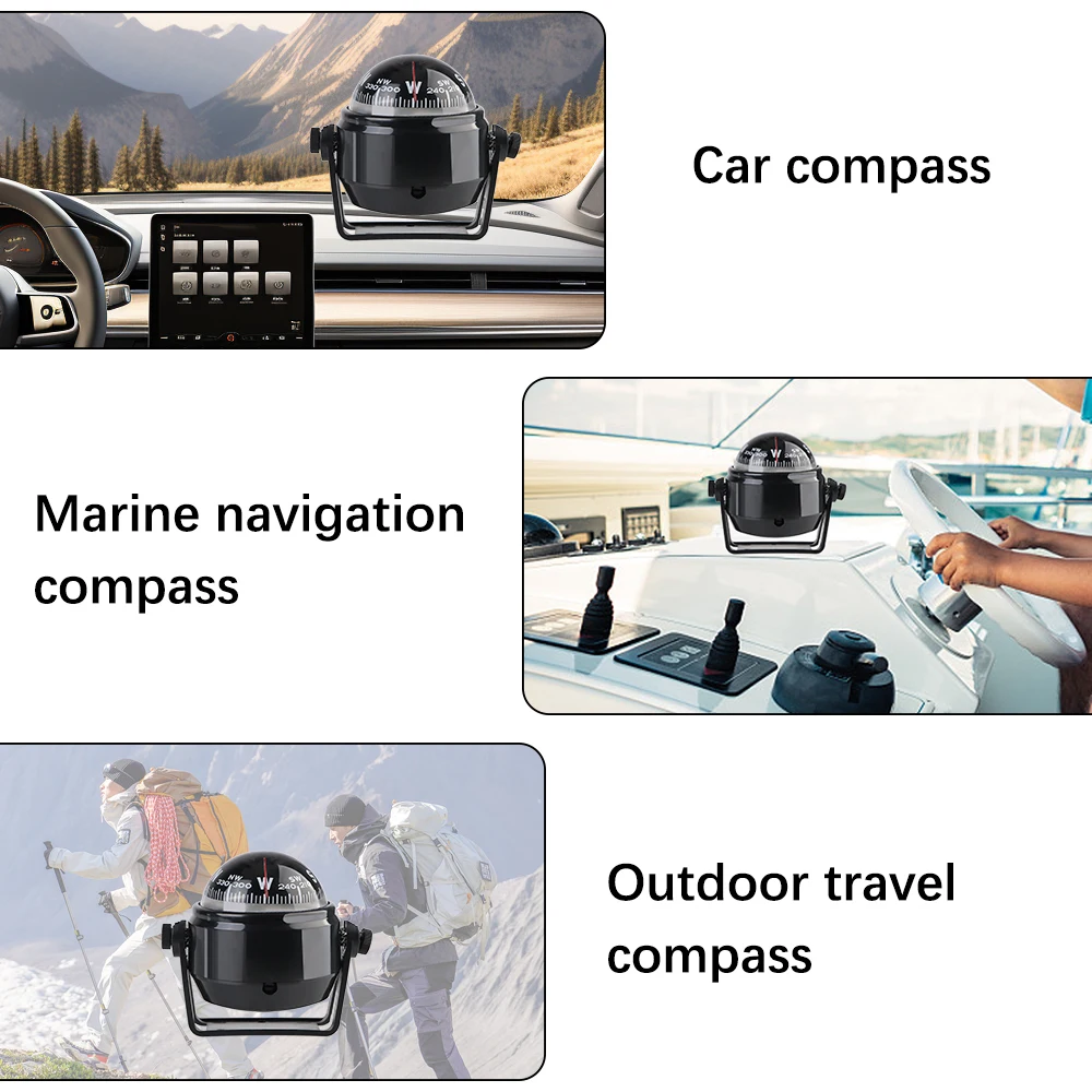 Brújula para barco, tablero marino, adornos de grupo de instrumentos, brújula portátil, navegación, medidor electrónico de brújula pivotante para coche