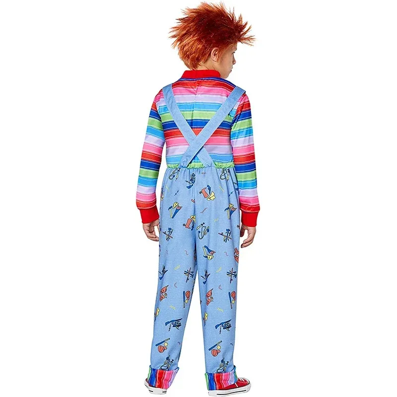 Criança jogar horror fantasma boneca assassino traje de halloween para crianças macacão criança chucky traje