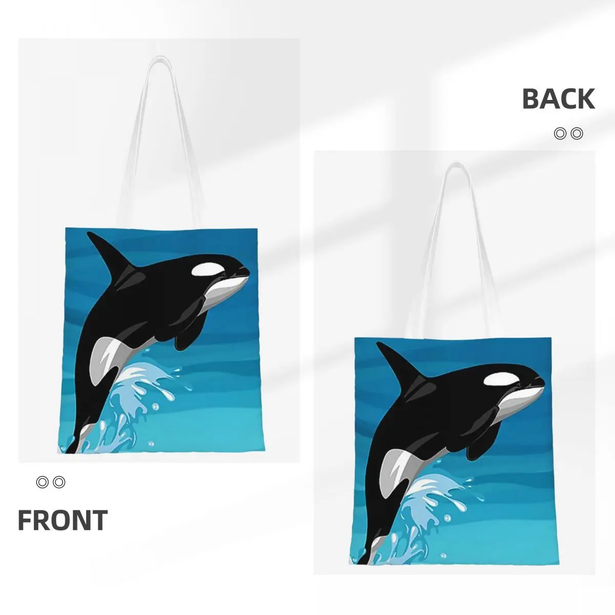 Orca Aquatic Sea Ocean Killer Whale Shopping Bags Ladies Canvas The Tote Bag Folding Ladies Shoulder Tote Travel Handbag