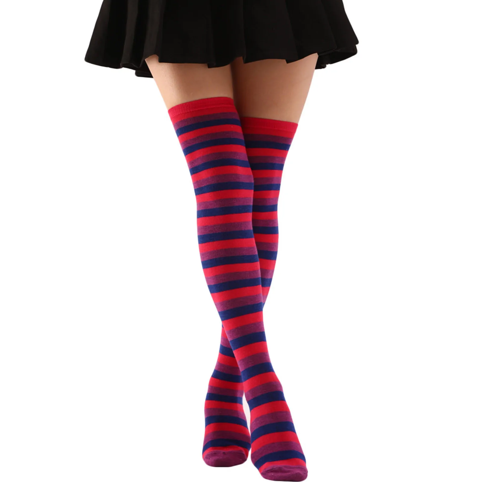 Color Striped Stockings For Women Lovely School Girls Knee High Long Stockings Cosplay Anime Student Socks Stockings