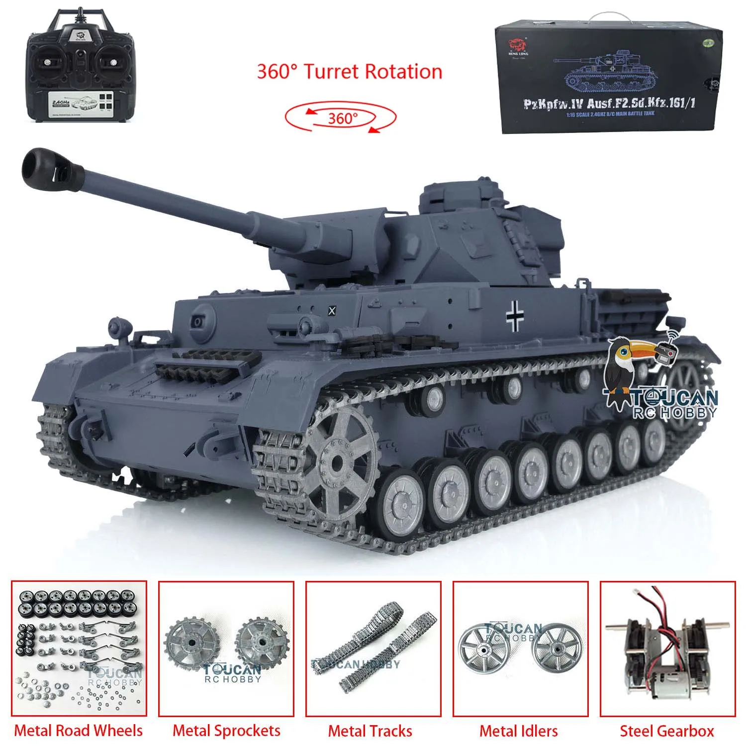 HENG LONG 1/16 Radio Controlled Tank 7.0 Customized Panzer IV F2 3859 Metal Tracks Wheels RC Vehicle Toys for Boys TH17401