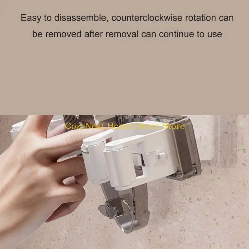 92MF Wall Mounted Broom Mop Holder No Punching Required Suction Mop Hanger Hooks for Bathroom Kitchen Office Utility Room