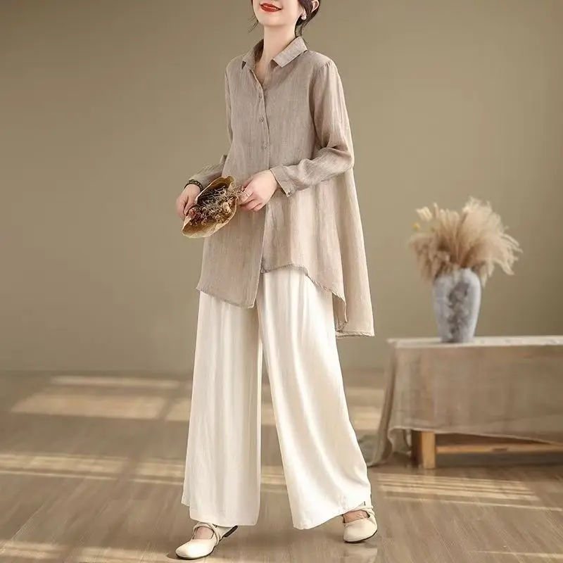 

Fenoxin Cotton Linen Long Sleeve Shirt Summer Lightweight Air Conditioner Cardigan Mid-length