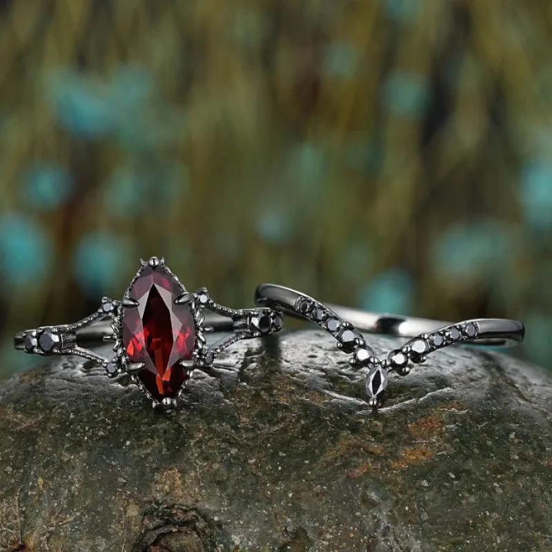 European and American new dark wind red horse eye zircon retro women's personality ring