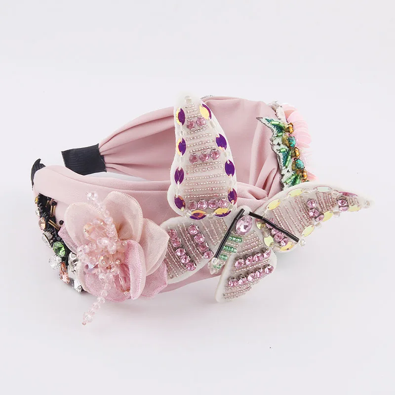 New Fashion Cloth Flannel Butterfly Crystal-Studded Sequins Flower Headband European and American Fairy Style Hair Accessories