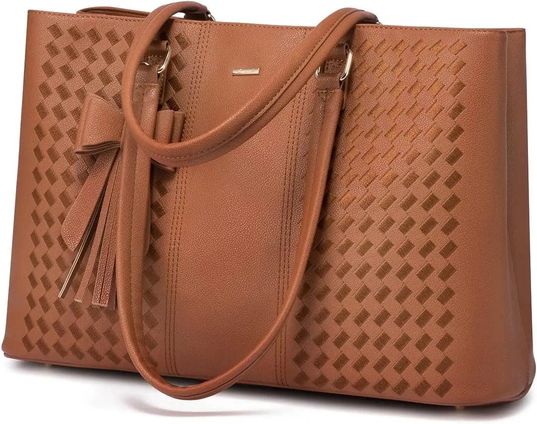 

Водонепроницаемая сумка-портфель из искусственной кожи для ноутбука для женщин, 15,6 дюймов, для бизнеса и офиса, коричневая