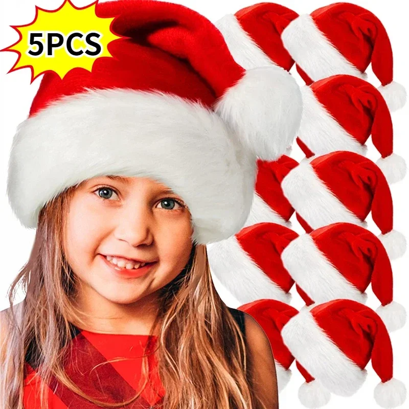 Yetişkinler Çocuklar için kalınlaşmış Peluş Noel Şapka Yumuşak Sıcak Kadife Noel Baba Kapaklar Şapkalar Noel Yeni Yıl Festivali Parti Dekor Hediyeler