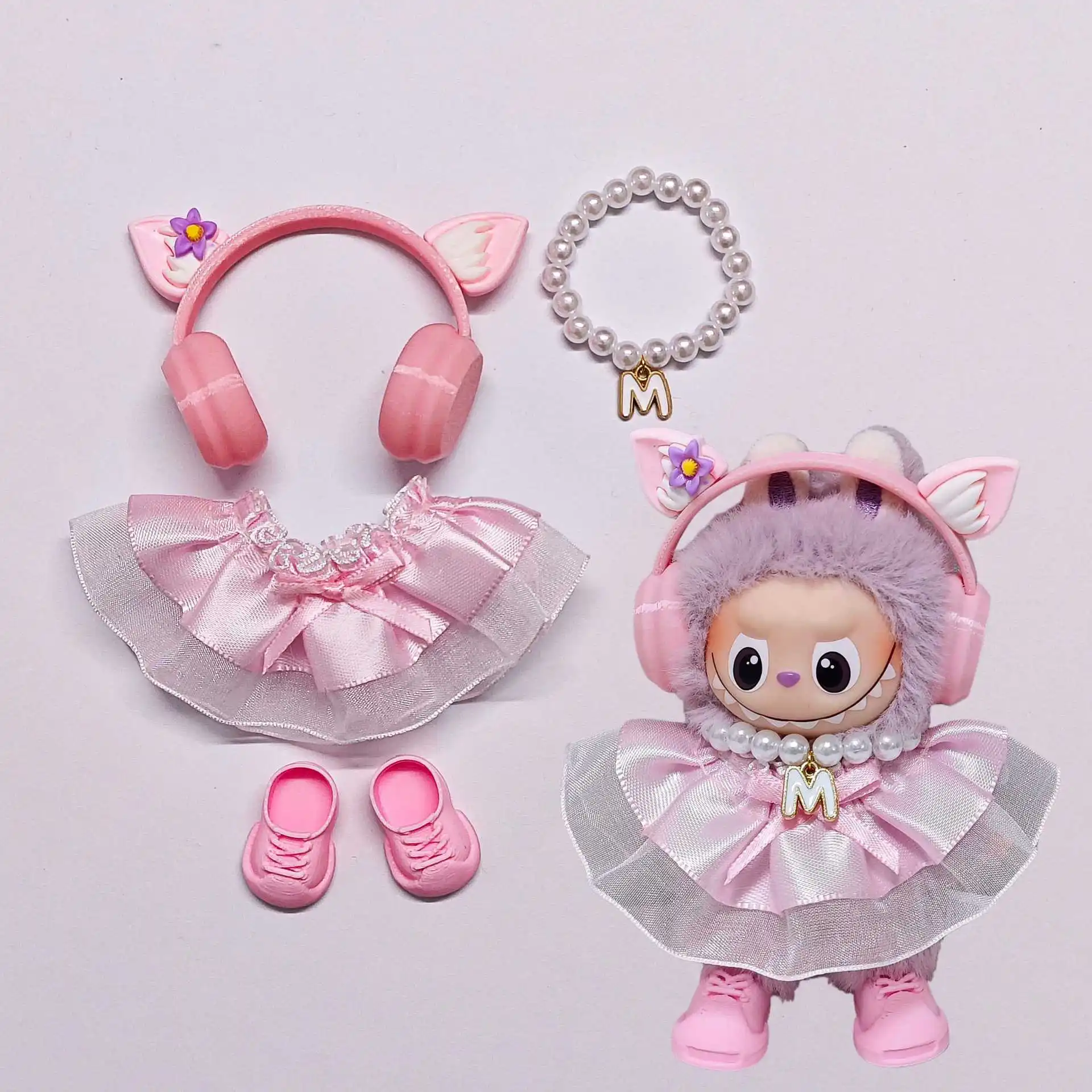 

4th Gen Labubu Heart Code Series Dress Outfit for 10cm Doll, Cute Changeable Skirt Set with Secret Heart Pattern Design