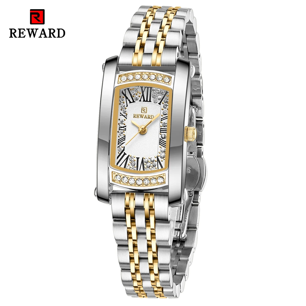 

REWARD Luxury Square Women Watches Roman Scale Quartz WristWatch Laides Dress Bracelet Watch Waterproof Stainless Steel Clock