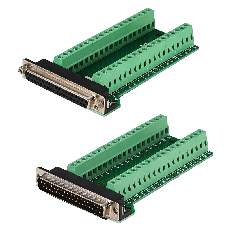 

FAST-2Pcs DB37 Male Female Breakout Board Connector, RS232 D-SUB Serial 37 Pin Port Terminal Solderfree Adapter