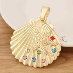 1 Pieces Matte Gold Color Large Seashell Scallop Shell & Starfish Rhinestone Charms Pendants For Necklace Jewellery Making