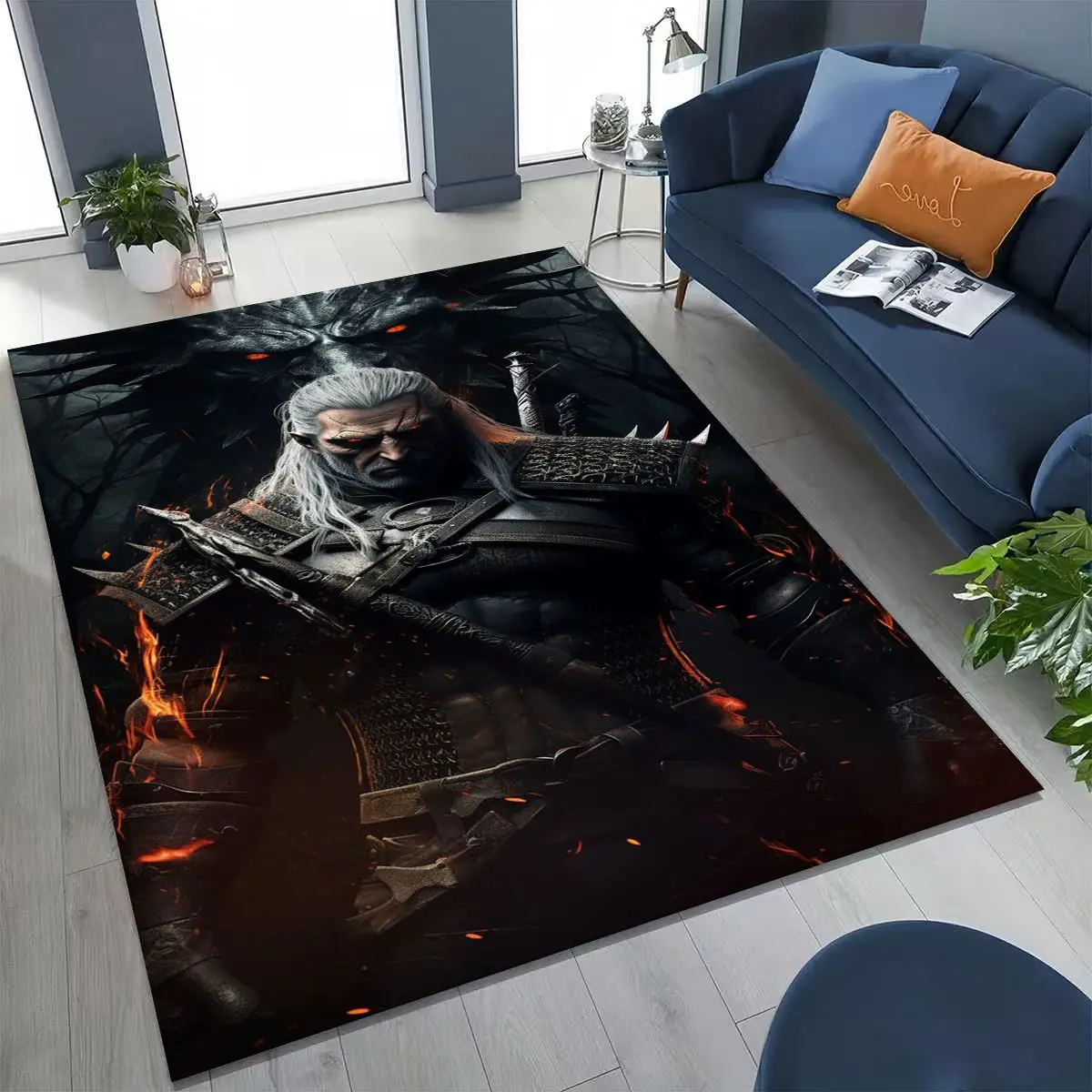 

3D The W-Witcher Geralt Games Cartoon Rug for Bedroom Living Room Sofa Home Doormat Decor, Large Kid Play Non-slip Floor Mat