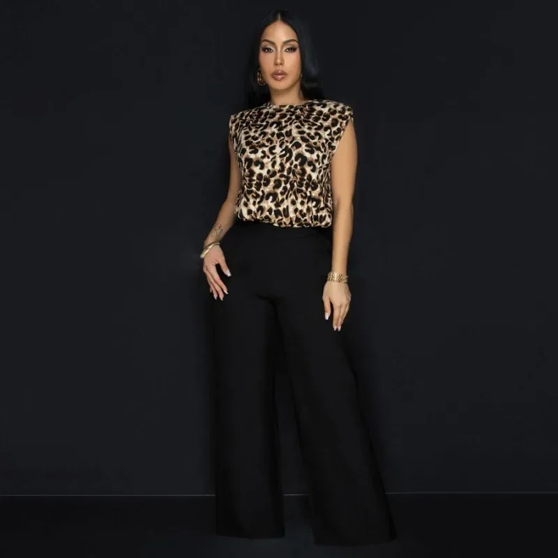 

GUWU Leopard Print Women's Set O Neck Crop Top + Wide Leg Pants Fashion Street Two 2 Piece Sets Outfits Tracksuit