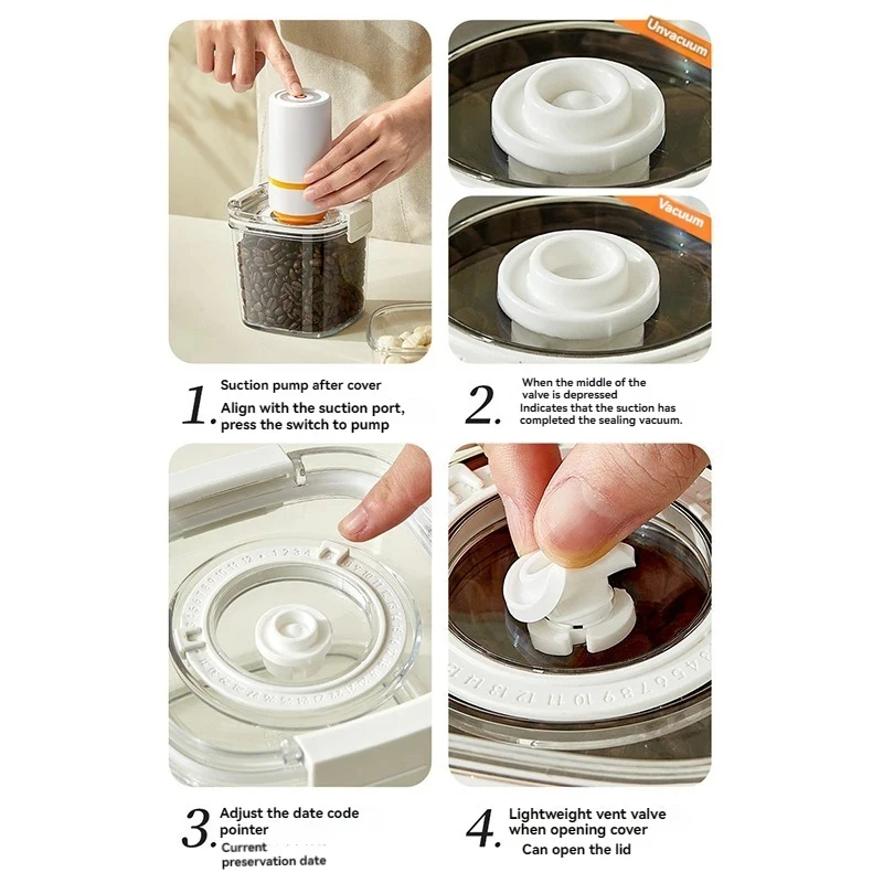 Electric Vacuum Seal Container, Coffee Beans Sealed Tank, Moisture-Proof Jar for Cereals Rice Storage view 4