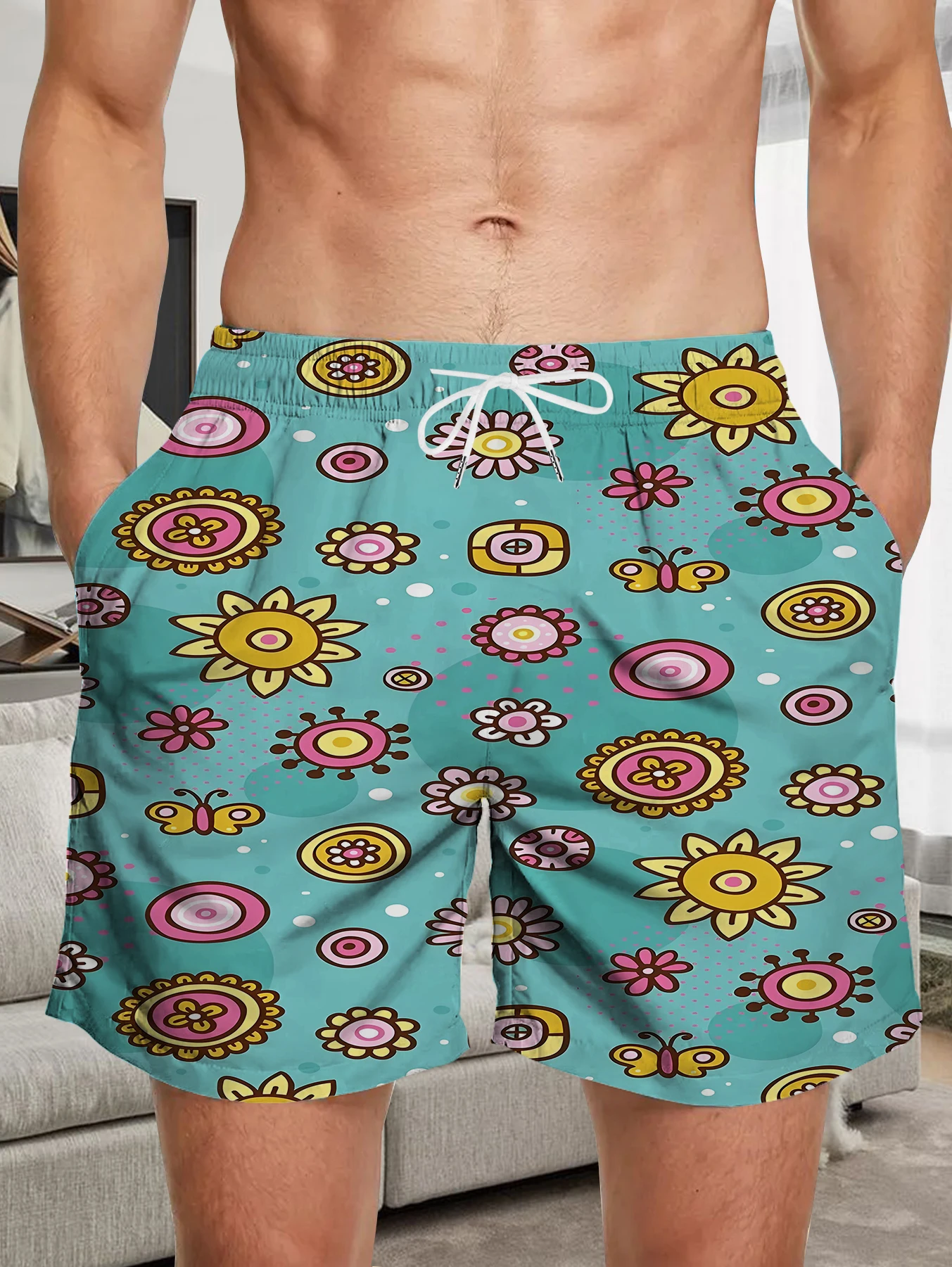 

Fashion Digital Full Print Beach Pants Men Lightweight Quick Dry Casual Shorts