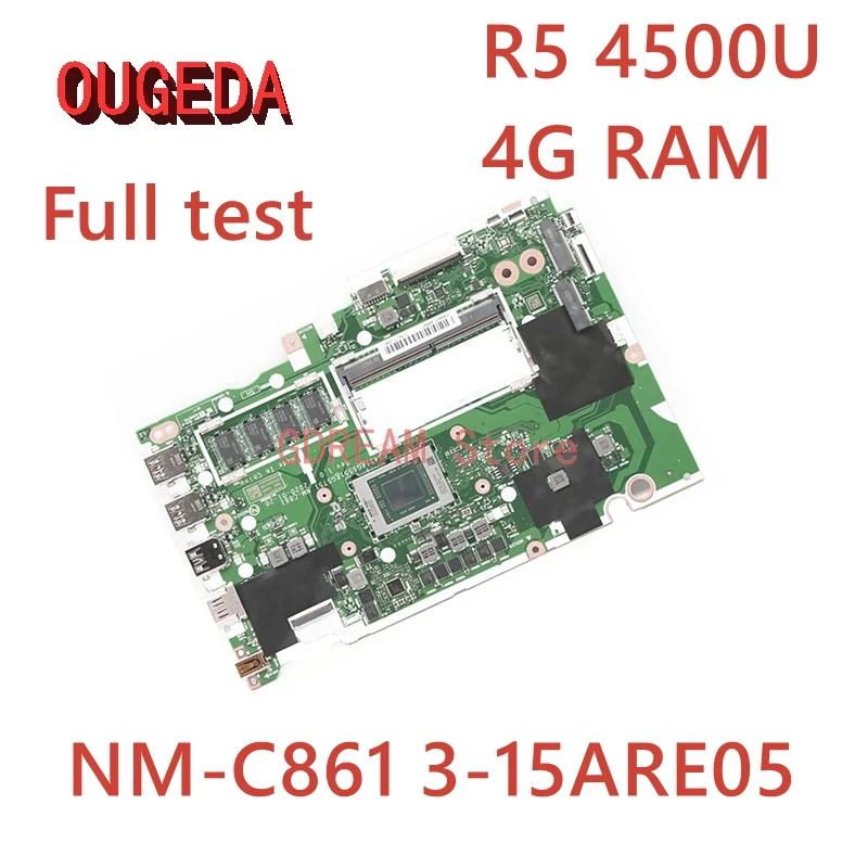 OUGEDA FRU: 5b20s44306 GS451 GS551 GS751 NM-C861 Mainboard for Lenovo IdeaPad 3-15ARE05 laptop motherboard R5 4500U CPU 4G RAM