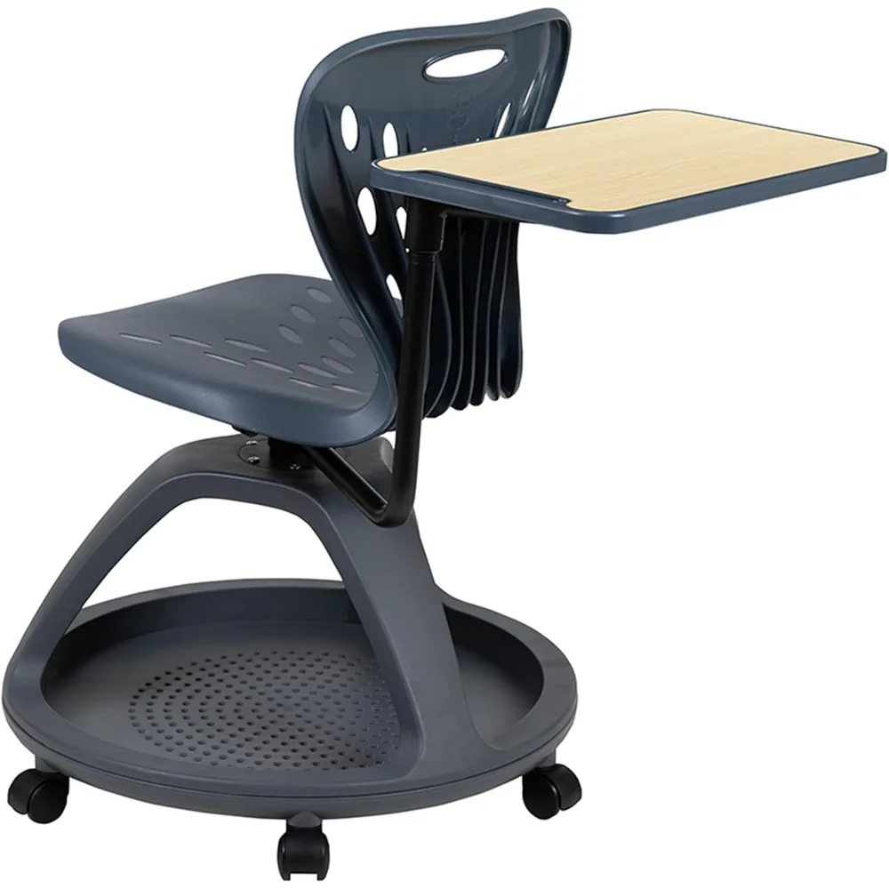 Silla de oficina móvil con tableta giratoria de 360 grados, asiento de almacenamiento para aulas y estudio, color gris oscuro