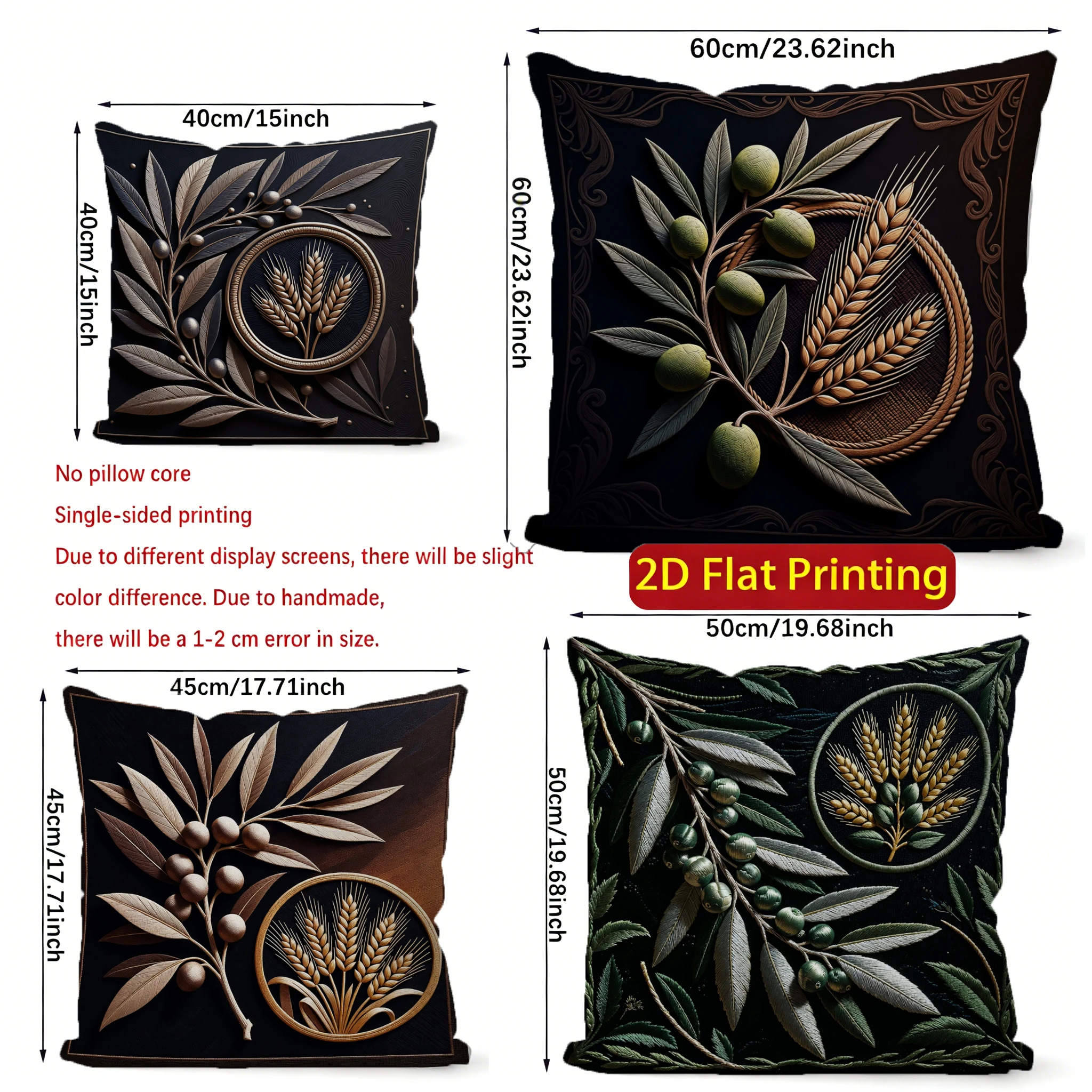 Vintage Botanical Wheat Olive Print Throw Pillow Covers Pattern Cushion Cover Suitable For Sofa Bedroom Car Pillow Cover