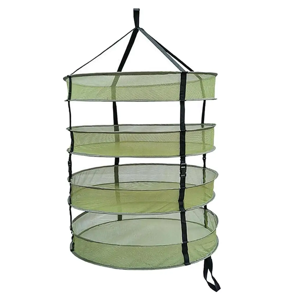 4 Layer 60cm Mesh Grass Drying Rack Foldable Green Steel Wire Hanging