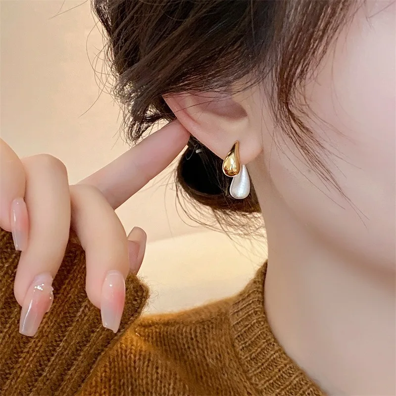Two-Tone Teardrop Earrings for Women Gold Silver Mixed Metal Reversible Drop Earring 925 Silver Post Hypoallergenic Jewelry Gift