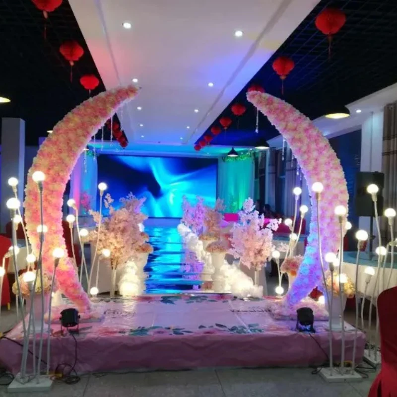 Flor de hortensia rosa con marco de arco de hierro, accesorios de escenario para fiesta de boda, novedad de 2019