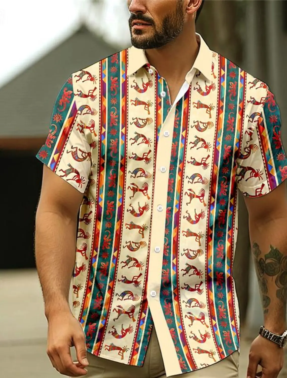 Summer Vintage Ethnic Style 3D Print Shirts Men Fashion Shirt Casual Hawaiian Streetwear Short Sleeve Shirt Blouse Man Clothing