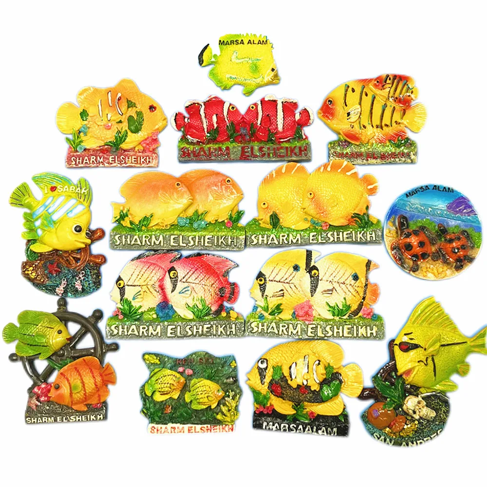 Sharm El Sheikh & Marsa Alam 3D Resin Fridge Magnet Set, Tropical Fish Ocean Souvenir, Egyptian Red Sea Collectible