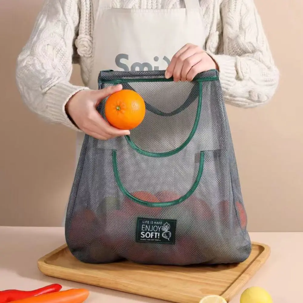 Kitchen Reusable Kitchen Hanging Mesh Bag Wall Mounted Polyester Fruit Vegetable Storage Net Bag Large Capacity Net Pocket