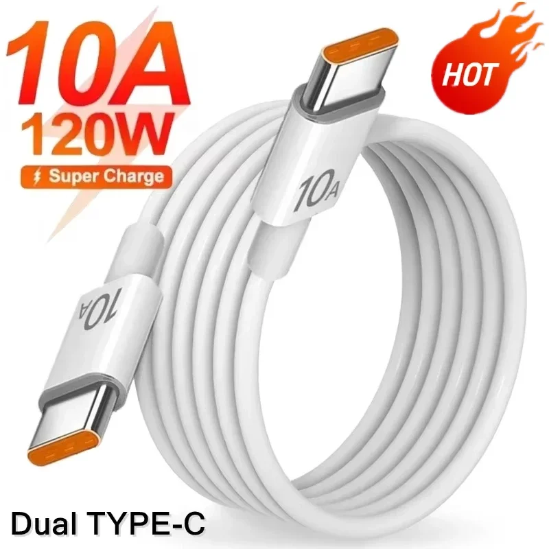 Carregador Rápido 120W 10A com Cabo Duplo USB-C para Tipo C, Cabo de Carregamento Rápido Universal com Transferência de Dados de Alta Velocidade para Samsung Xiaomi Novo