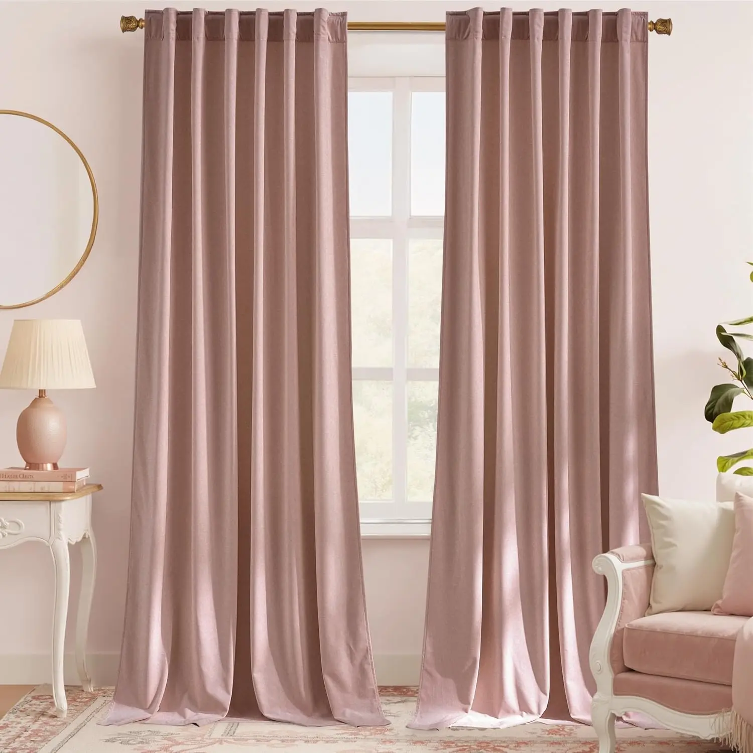 

Dusty Pink Velvet Curtains 108" Length 2 Panels for Living Room, Heavyweight Kids Room Sophisticate Room Darkening Parti