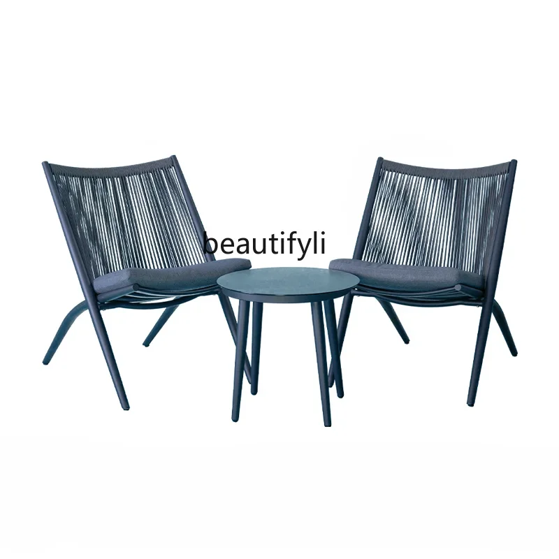 Outdoor Casual Courtyard Braid Rope Table and Chair Waterproof Home Terrace Balcony a Table with Two Chairs