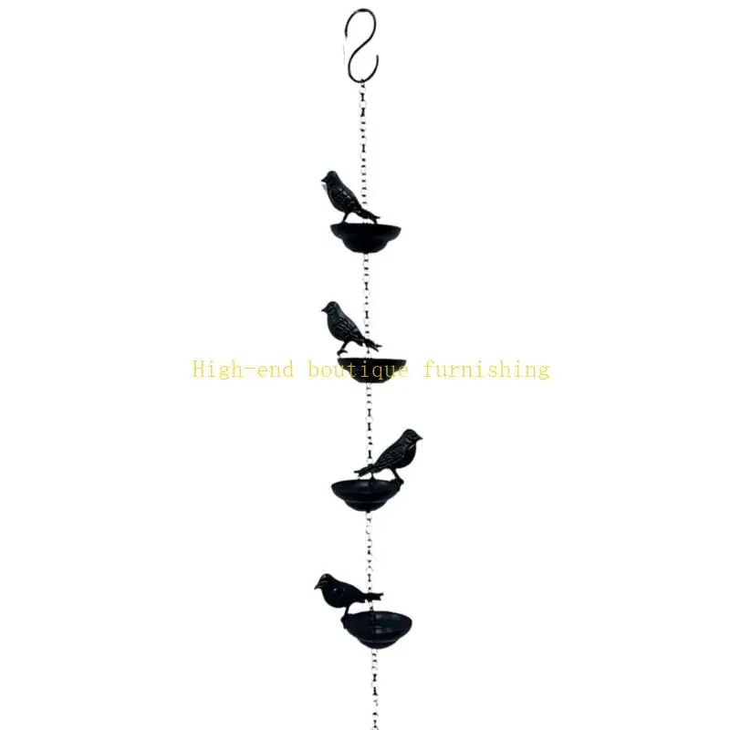 L9NB Garden Porch Rain Chain with Bird Figures and Water Guide Hanging Rain Catchers