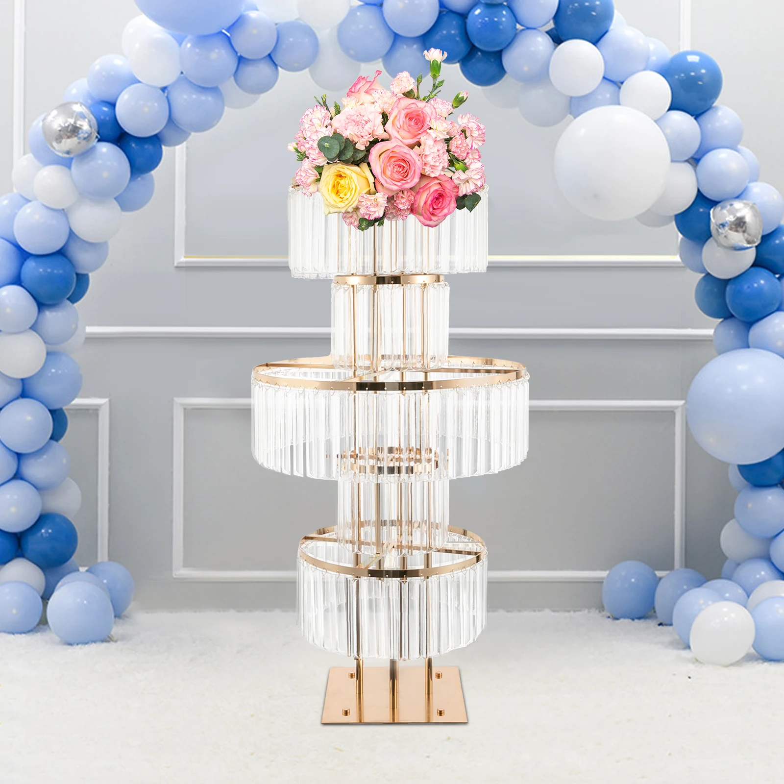 5 طبقات حامل زهور مادة كريستال أكريليك لتزيين مرحلة الزفاف وعيد الميلاد