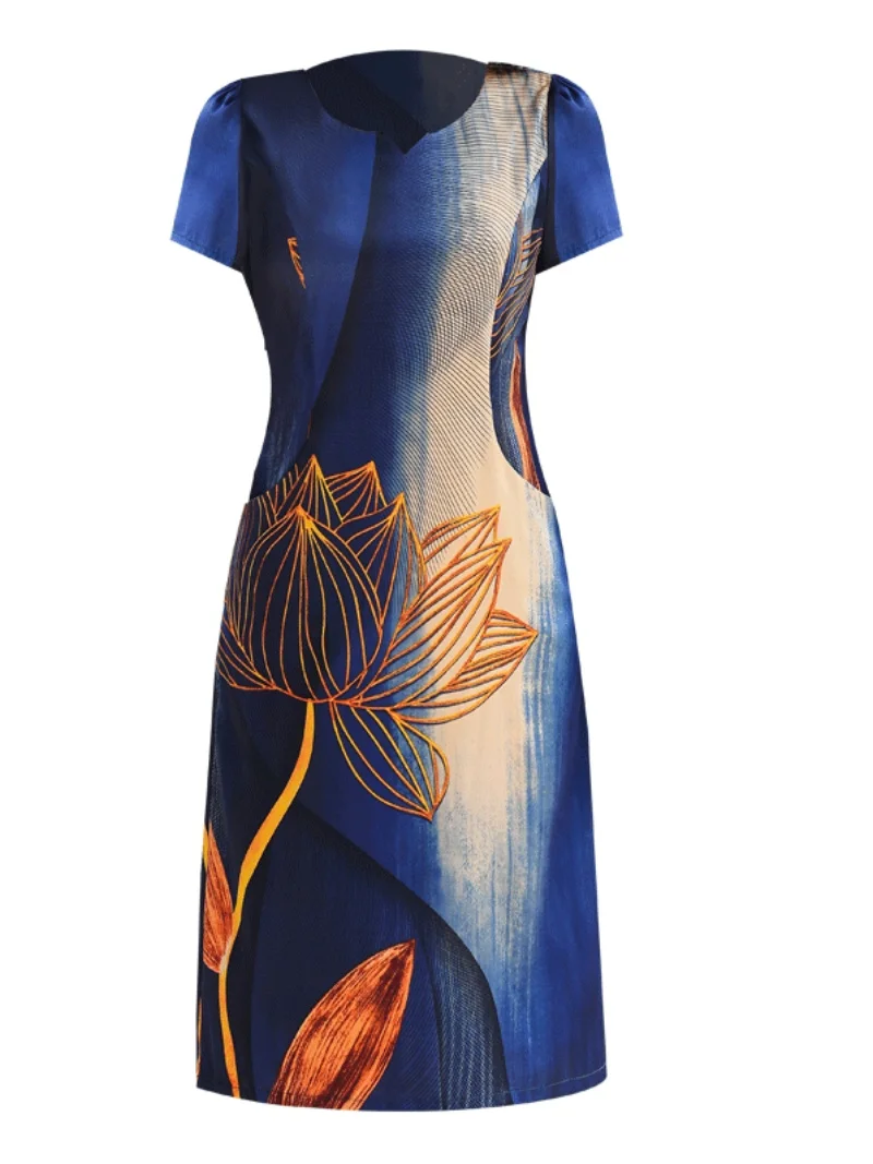 Summer 2024 Silk angan Dr Floral Print Mommy Clothes Middle-Aged And ly Women's Loose Waist V-Ne A-Line Long Dr