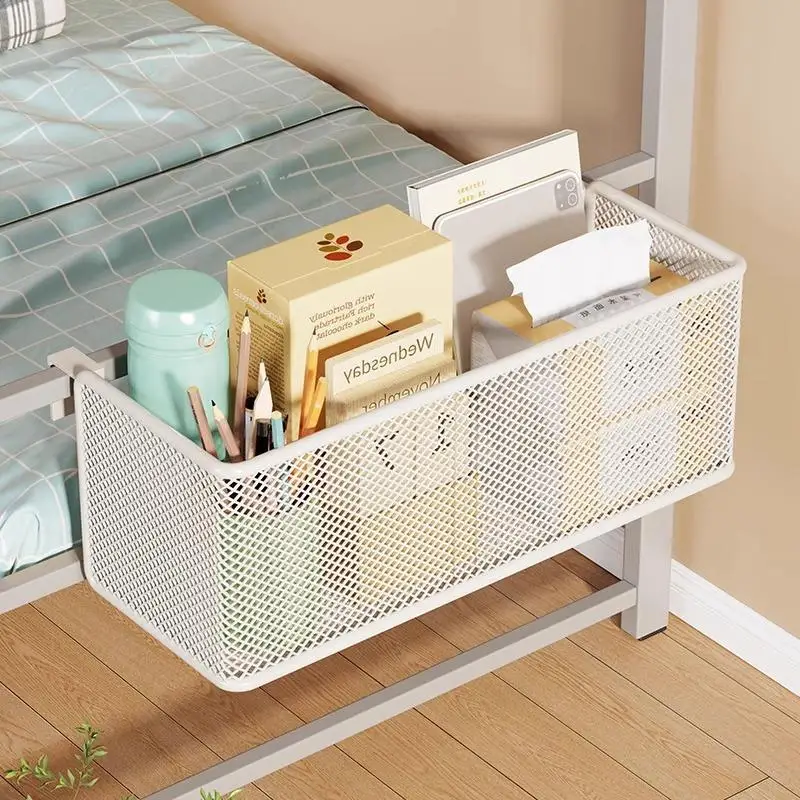 Multifunctional Metal Bedside Hanging Storage Basket Space Saving Shelf for Hotel Office Dorm Bed & Bunk Bed Bedroom