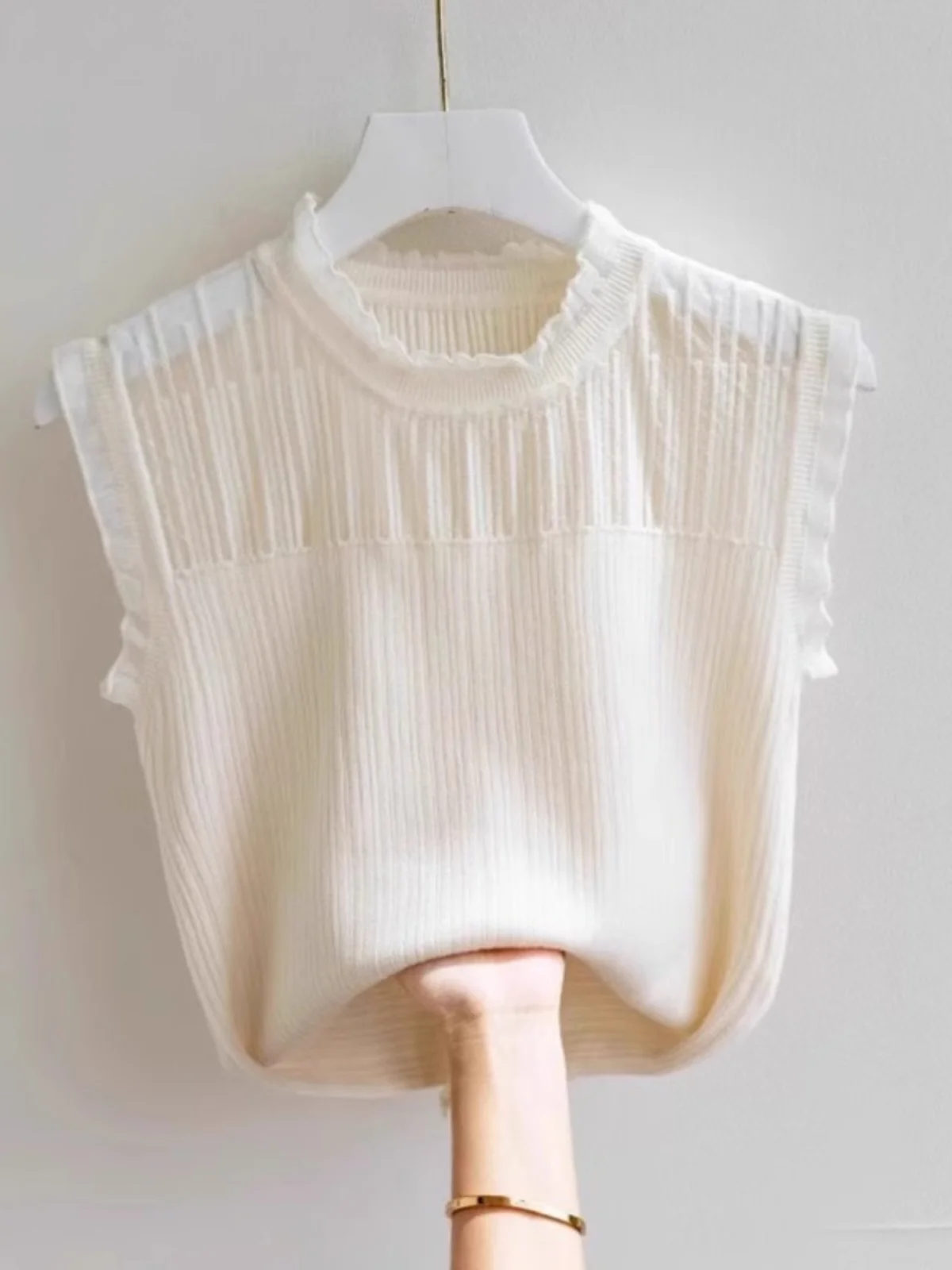 Summer Women's Versatile Lace Trim Collarless Tank Top Sleeveless Base Shirt Inner Wear Bandeau Vest Fashionable Commute Style