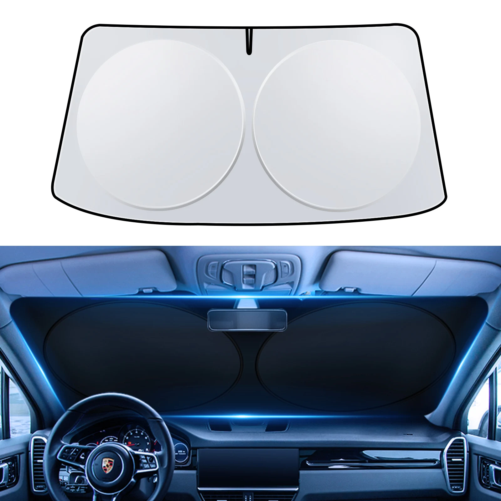 

Car front windshield sunshade UV protection and heat absorption Foldable Titanium silver sunshade