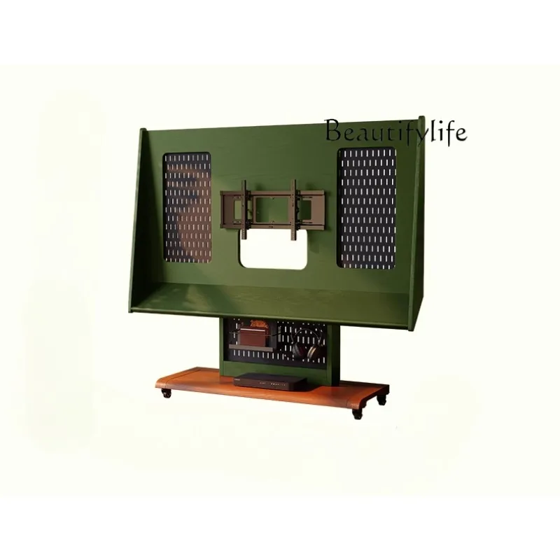 

Universal removable TV floor bracket solid wood bracket French retro living room antique TV cart