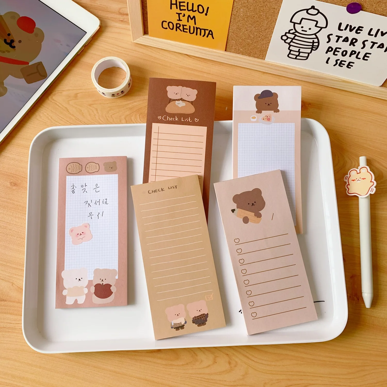 Kawaii Cute Korean Cookie Bear Notepad Message Pad Decorative Notepad Note List Memo Stationery Office Supplies